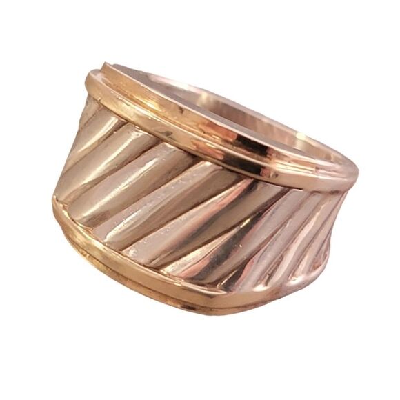 David Yurman 14k & Sterling Ribbed Cigar Band Ring - Picture 1 of 14